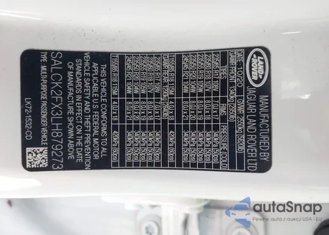 2020 Land Rover Discovery Sport Standard from USA, damaged, VIN SALCK2FX3LH879273